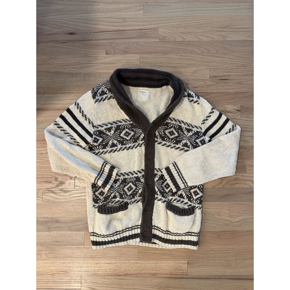 life/after/denim Men's Geometric Knit Cotton Button Cardigan w/ Pockets M